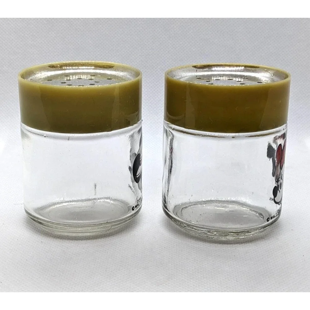 Mickey Minnie Salt Pepper Shakers Vintage Disney Glass Set